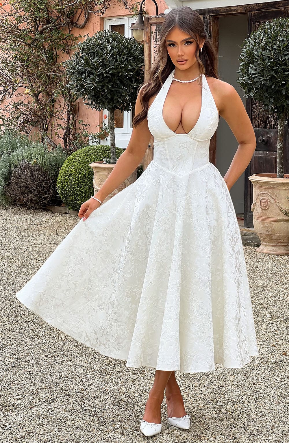 Clara | Women Wedding Guest Halter Midi Dress